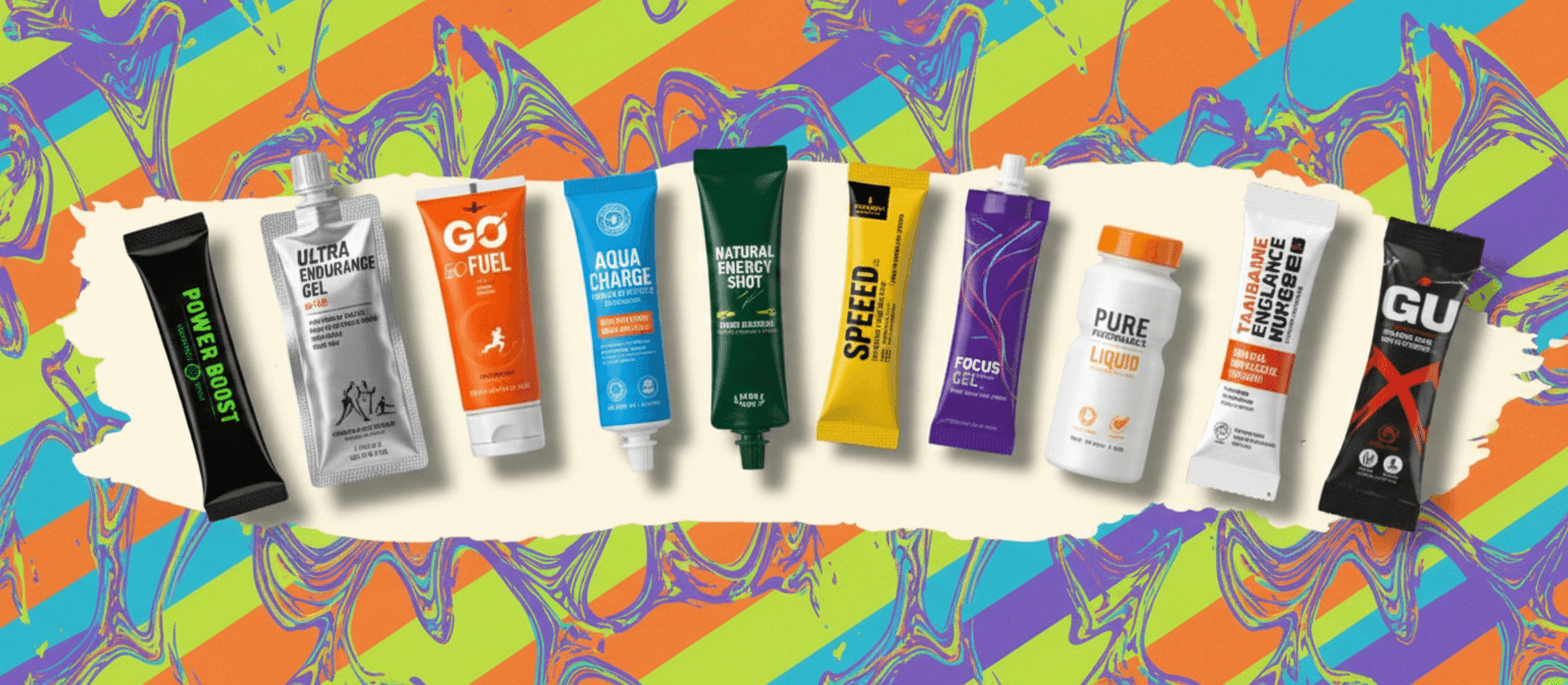 A line of different brands running gels