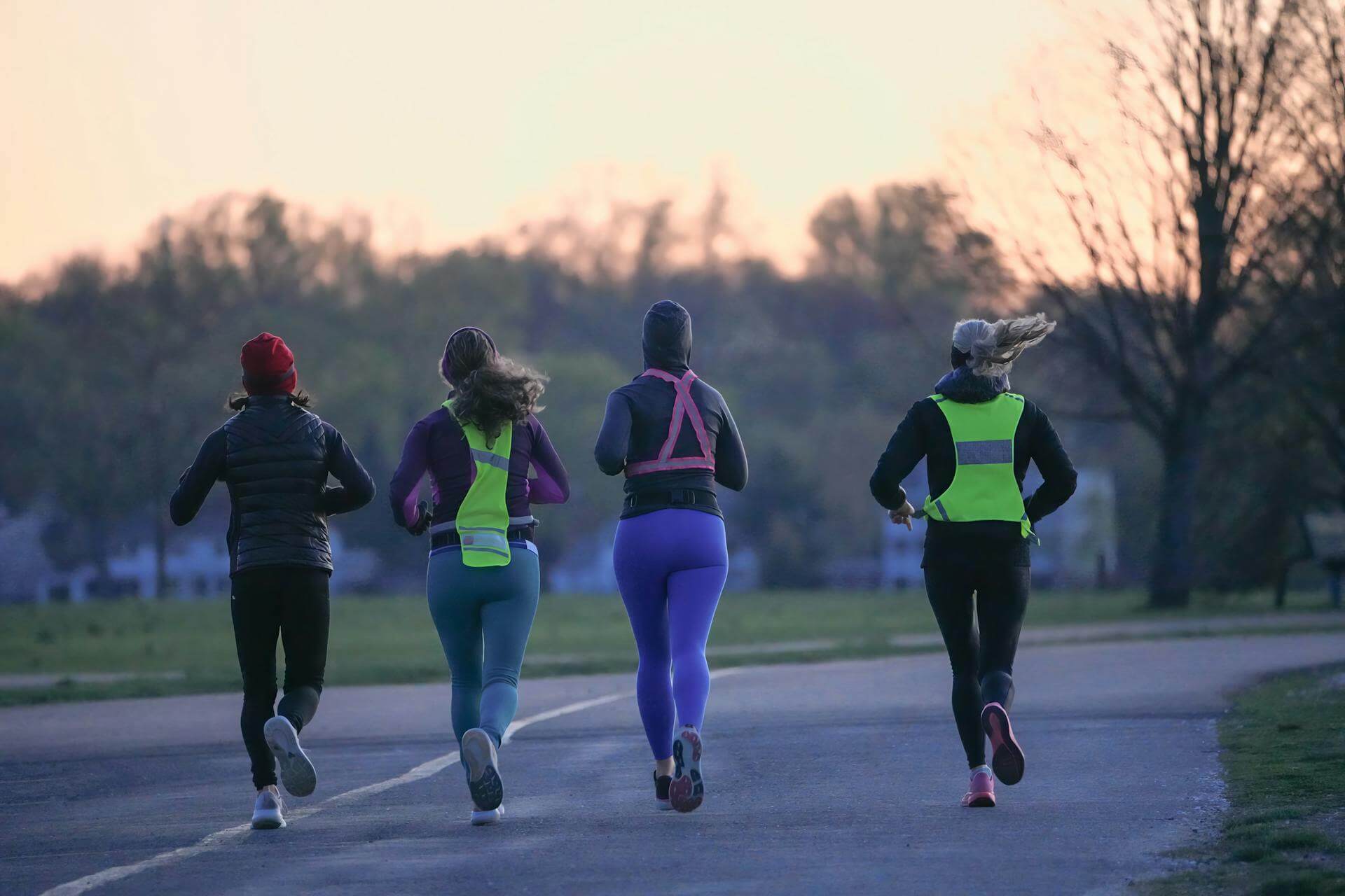 Runners running a half marathon on a chilly winter morning in the UK
