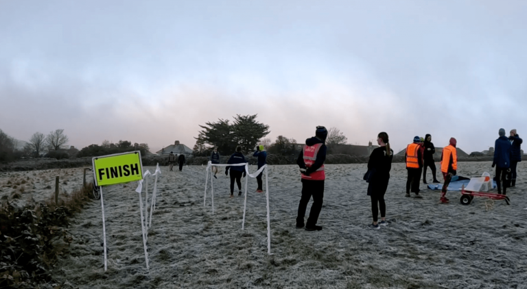 Bevendean Down parkrun finish funnel on a cold morning