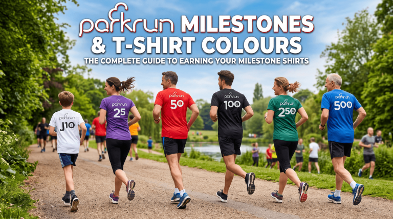 runners wearing their Parkrun Milestones T-Shirt's in the parkrun milestone colours